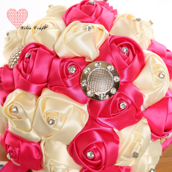 Handmade cloth art fake flower bridal bouquet simulation double - colored rose Korean style.
