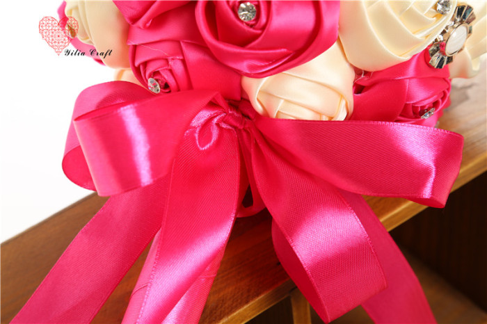 Handmade cloth art fake flower bridal bouquet simulation double - colored rose Korean style.