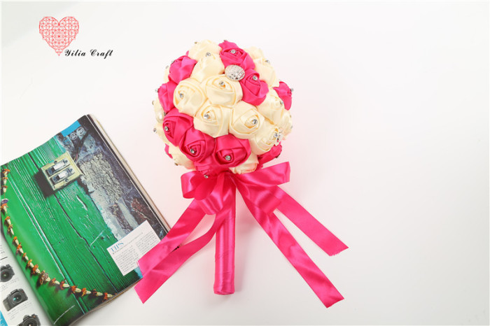 Handmade cloth art fake flower bridal bouquet simulation double - colored rose Korean style.