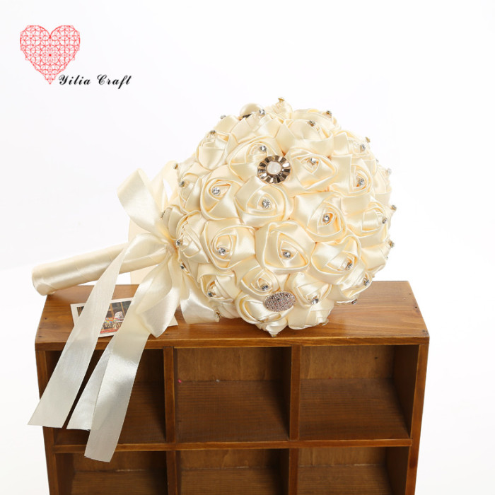 Handmade cloth art fake flower bridal bouquet simulation double - colored rose Korean style.