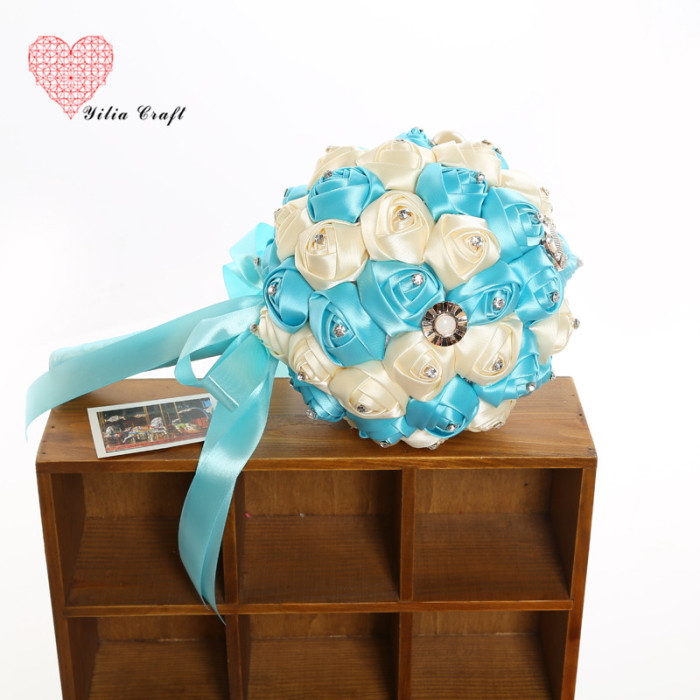 Handmade cloth art fake flower bridal bouquet simulation double - colored rose Korean style.