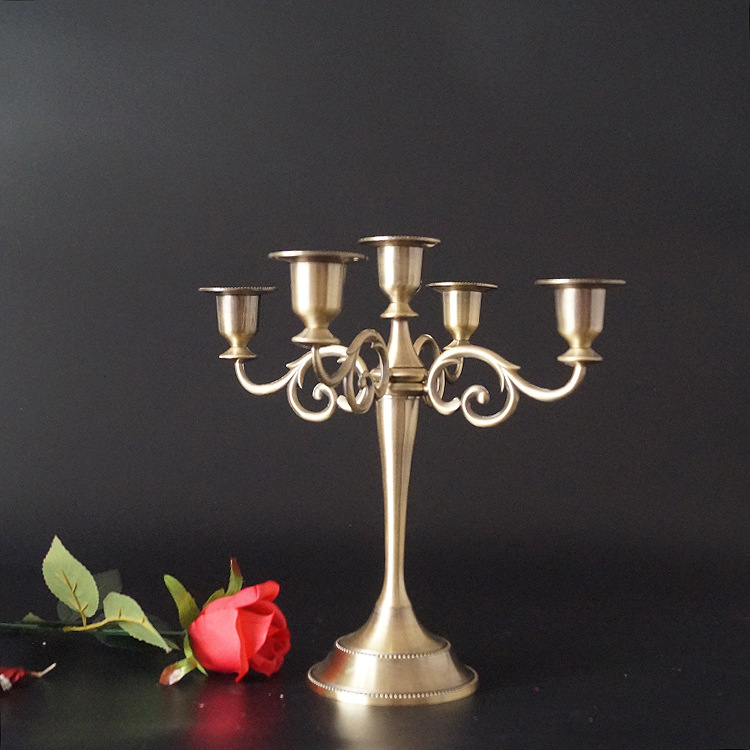 European Wedding Gold Silver Copper Vintage Bar Table Metal Romantic Wedding Decoration Simple Candlestick Candleholder