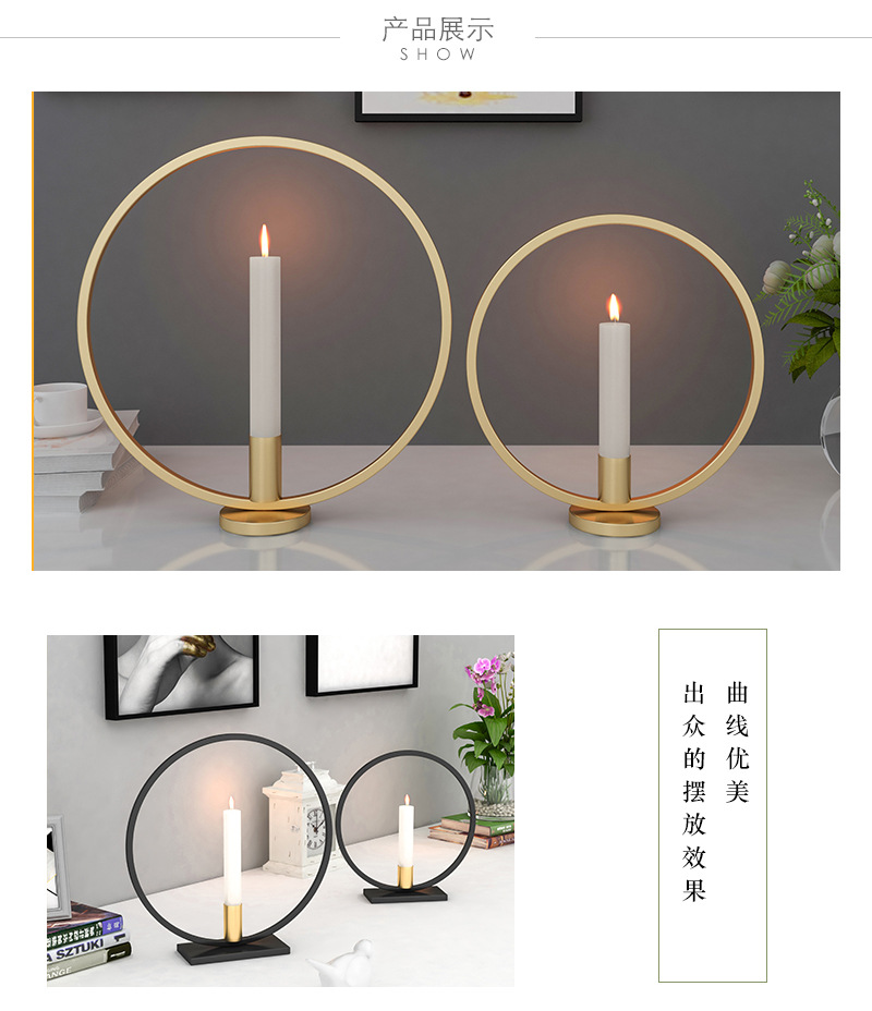 Factory Direct Sales Nordic round Simple Black Candlestick Home Decoration Dining Candleholder