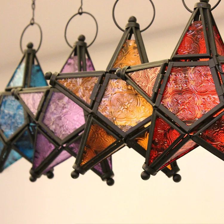 European-Style Classical Color Pattern Glass Five-Pointed Star Iron Art Candleholder