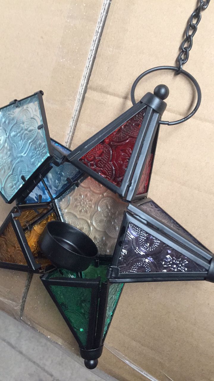 European-Style Classical Color Pattern Glass Five-Pointed Star Iron Art Candleholder