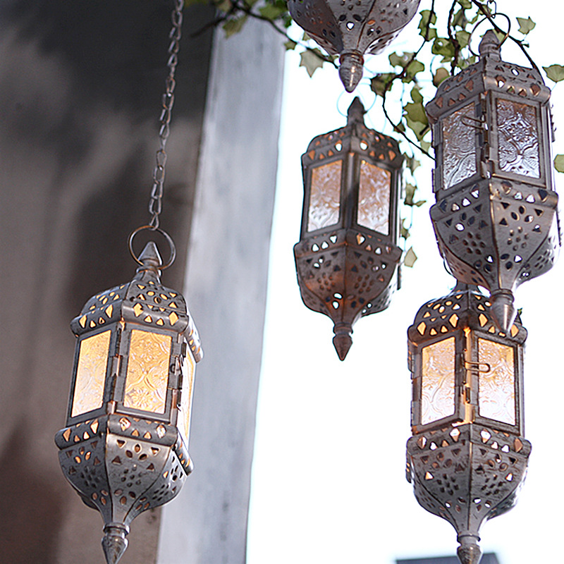 Gentle Times European Style Wrought Iron Suspension Candlestick Decoration Glass Cross-Border Candleholder