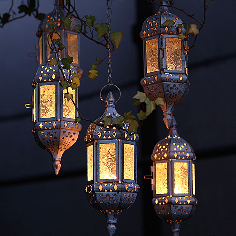 Gentle Times European Style Wrought Iron Suspension Candlestick Decoration Glass Cross-Border Candleholder