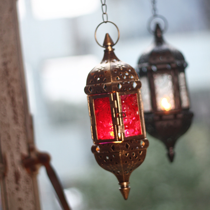 Gentle Times European Style Wrought Iron Suspension Candlestick Decoration Glass Cross-Border Candleholder