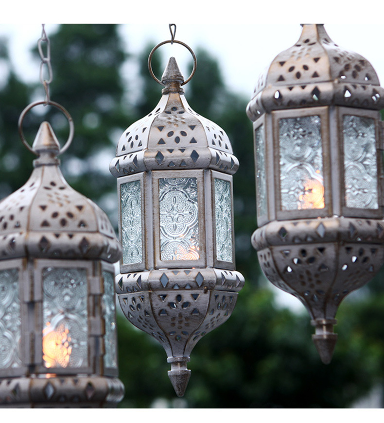 Gentle Times European Style Wrought Iron Suspension Candlestick Decoration Glass Cross-Border Candleholder