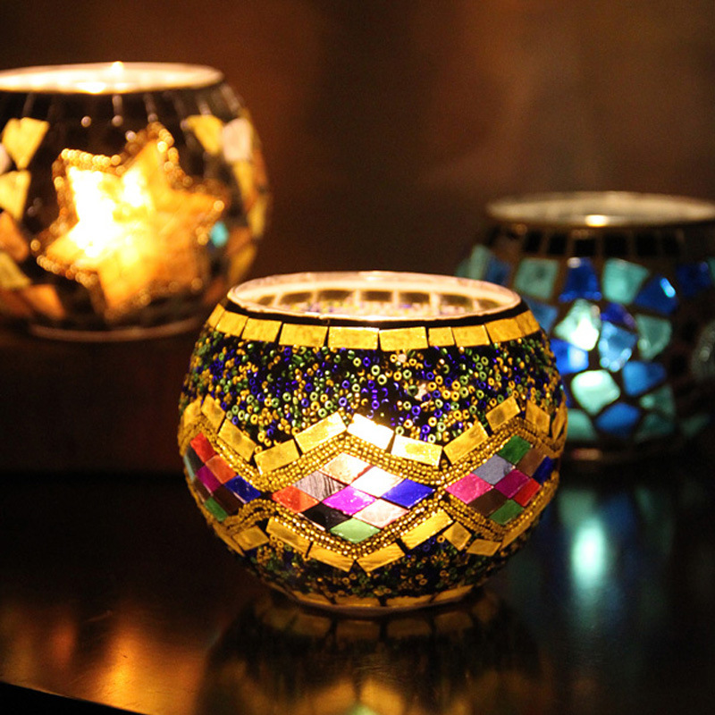 Broken Guaranteed Compensation Classic Hot Selling Product European Mosaic Glass Candlestick Candleholder