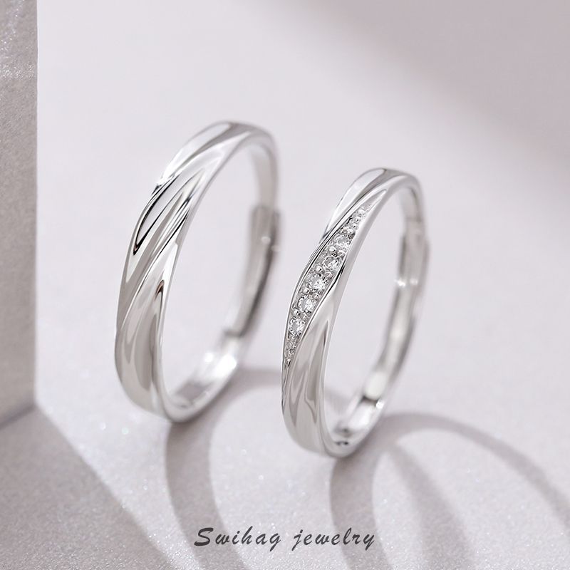 Love Couple Ring a Pair of Korean Style Micro-Inlaid Personality Affordable Luxury Couple Rings Men and Women Carved Custom Sterling Silver Bracelet