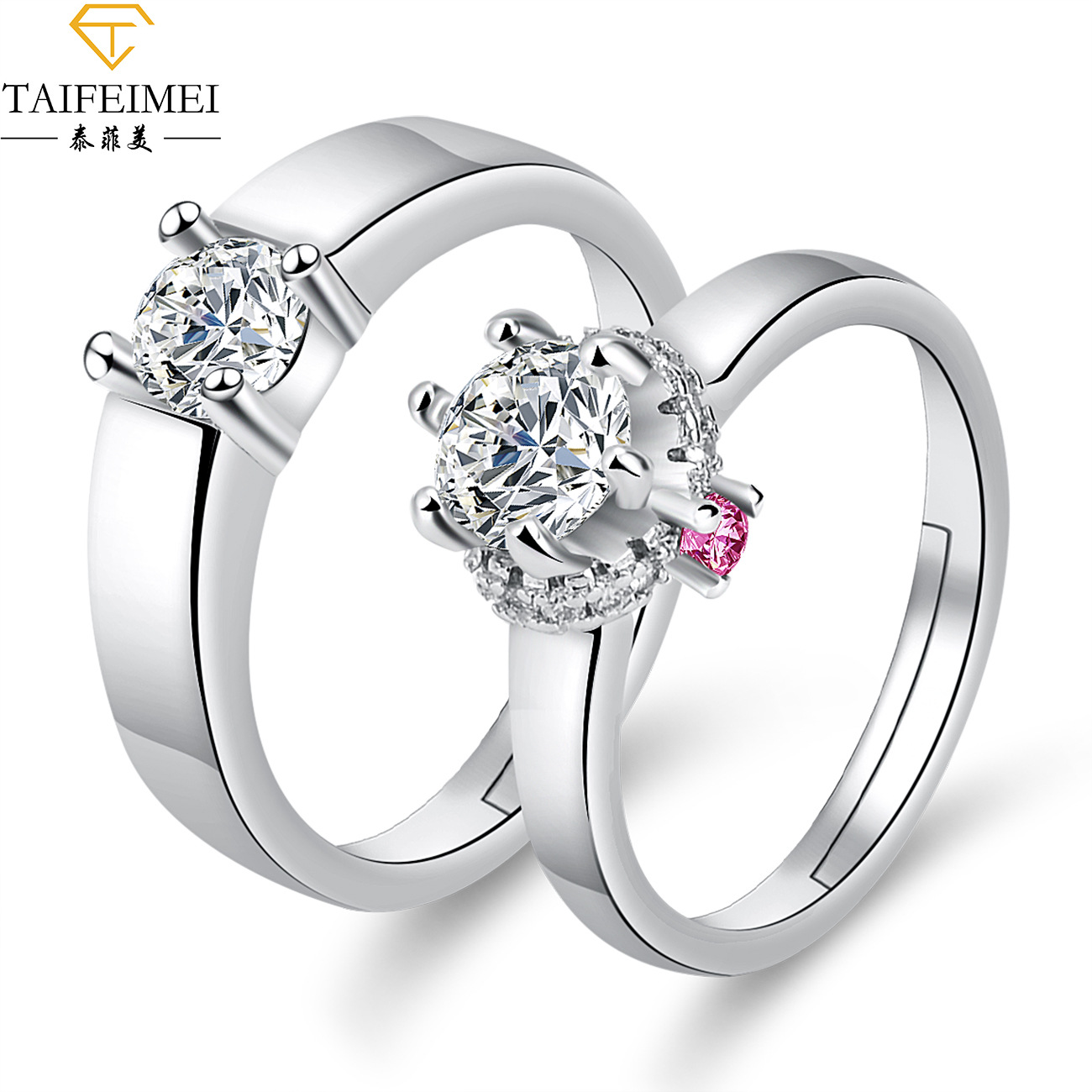 Cross-Border Moissanite Zircon Engagement Ring Couple Couple Rings European and American Crown Opening Couple Ring Rings Factory