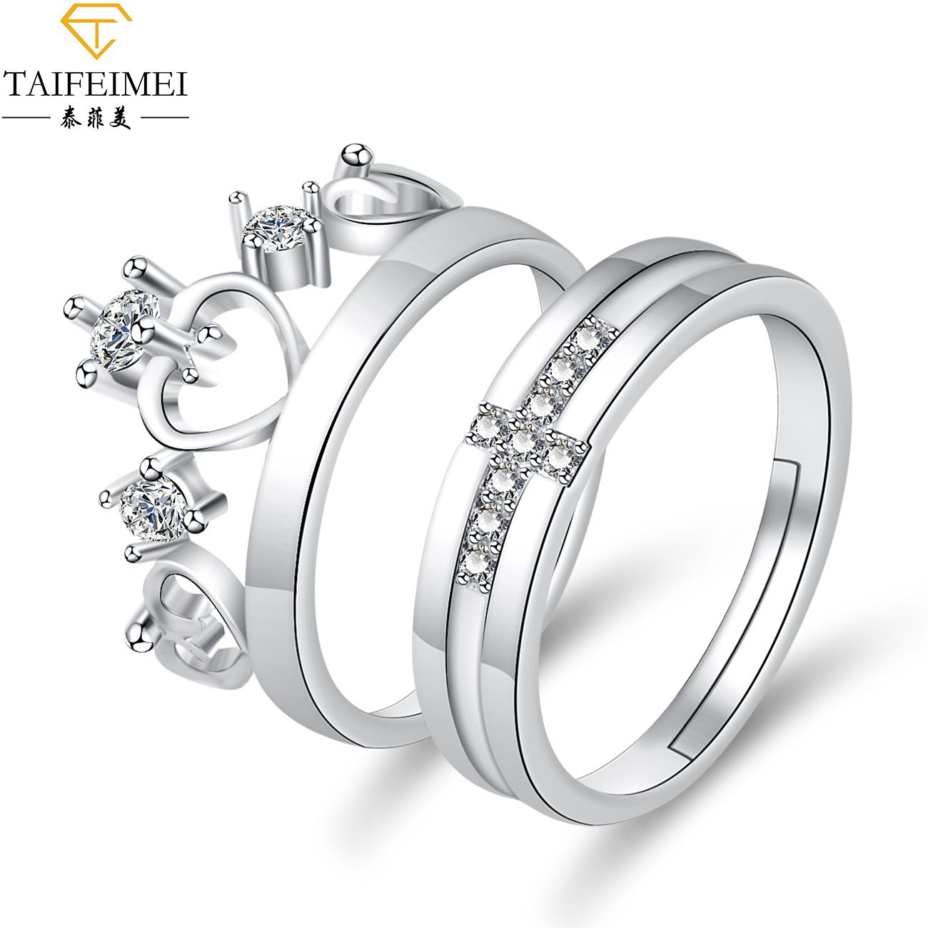 Cross-Border Moissanite Zircon Engagement Ring Couple Couple Rings European and American Crown Opening Couple Ring Rings Factory