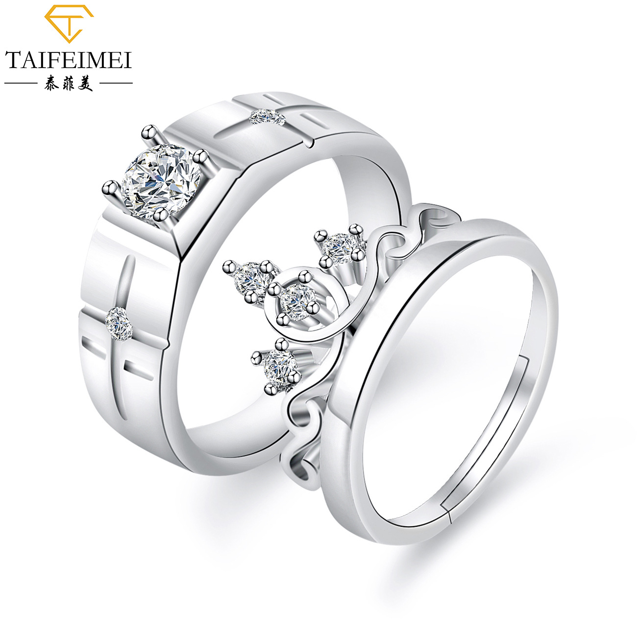 Cross-Border Moissanite Zircon Engagement Ring Couple Couple Rings European and American Crown Opening Couple Ring Rings Factory Cross-Border Moissanite Zircon Engagement Ring Couple Couple Rings European and American Crown Opening Couple Ring Rings Factory