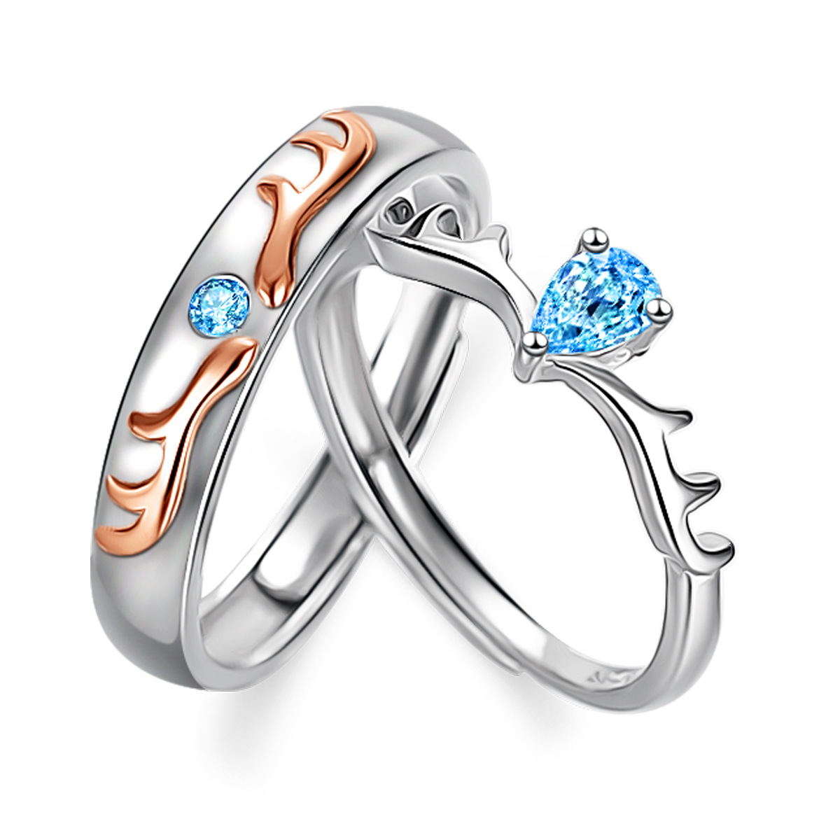 Yi Lu Has Your Ring, a Pair of S925 Sterling Silver Zircon Antlers Couple Couple Rings Korean Opening Elk Horn Antlers Silver Ring