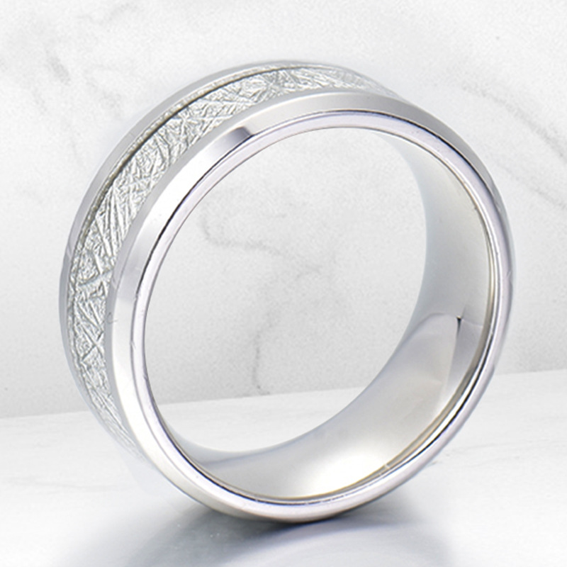 Cross-Border New Arrival Fashion Tungsten Ring Fine Polishing Smooth Delicate Inlaid Silver Imitation Meteorite Stainless Steel Couple Rings