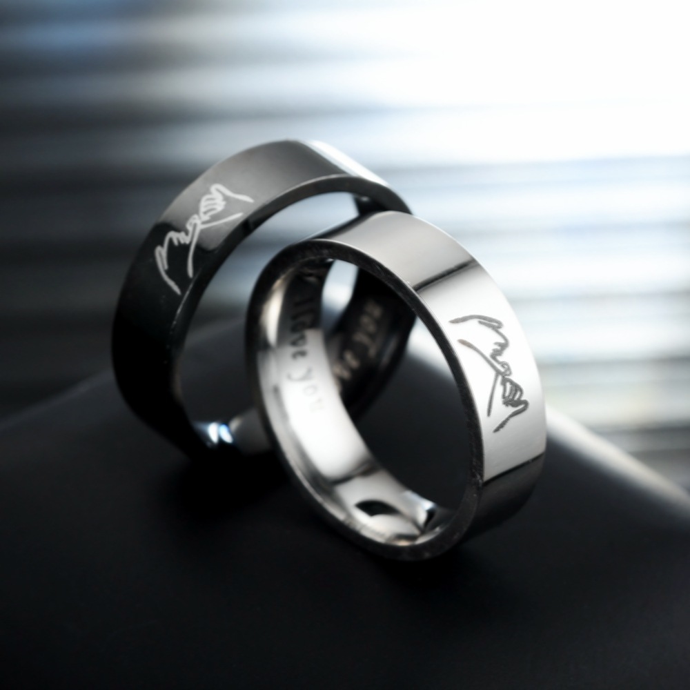 European and American New Titanium Steel Couple Ring I Love YoY Handle Stainless Steel Couple Couple Rings Hand Jewelry