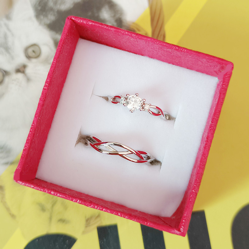 Couple Couple Rings Open Diamond Ring European and American Style Ring Set Simple Japanese and Korean Silver Ring Female Ins Adjustable Jewelry Ring