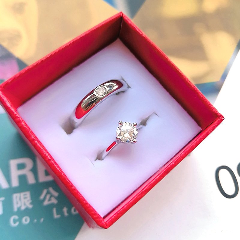 Couple Couple Rings Open Diamond Ring European and American Style Ring Set Simple Japanese and Korean Silver Ring Female Ins Adjustable Jewelry Ring