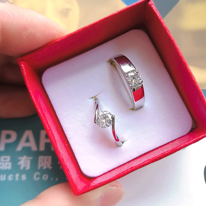Couple Couple Rings Open Diamond Ring European and American Style Ring Set Simple Japanese and Korean Silver Ring Female Ins Adjustable Jewelry Ring