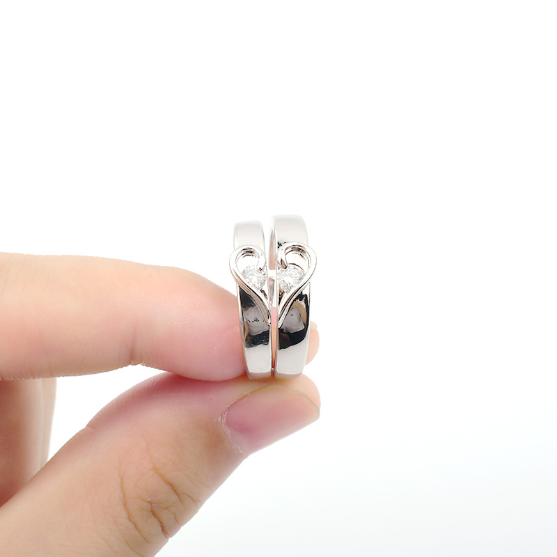 Couple Couple Rings Open Diamond Ring European and American Style Ring Set Simple Japanese and Korean Silver Ring Female Ins Adjustable Jewelry Ring