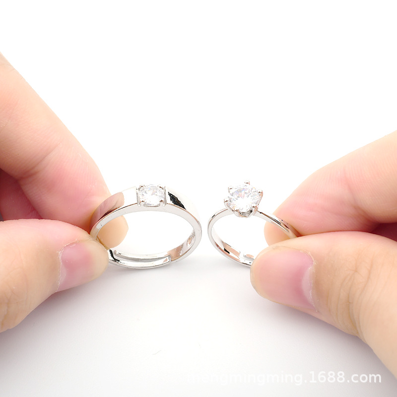 Couple Couple Rings Open Diamond Ring European and American Style Ring Set Simple Japanese and Korean Silver Ring Female Ins Adjustable Jewelry Ring