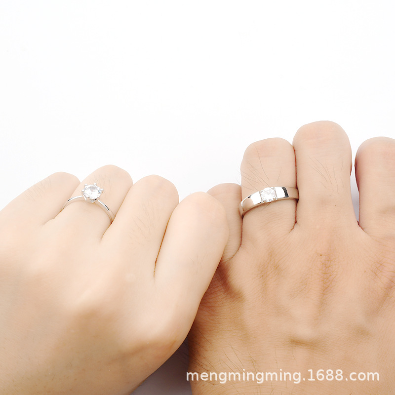 Couple Couple Rings Open Diamond Ring European and American Style Ring Set Simple Japanese and Korean Silver Ring Female Ins Adjustable Jewelry Ring