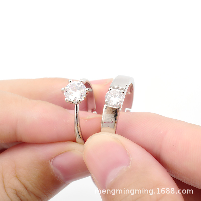 Couple Couple Rings Open Diamond Ring European and American Style Ring Set Simple Japanese and Korean Silver Ring Female Ins Adjustable Jewelry Ring