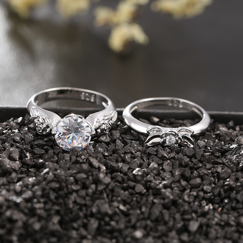 European and American Meiyu Couple Rings Four-Claw White Diamond-Embedded Couple Couple Rings Unisex One Couple Rings Ring Finger Ring