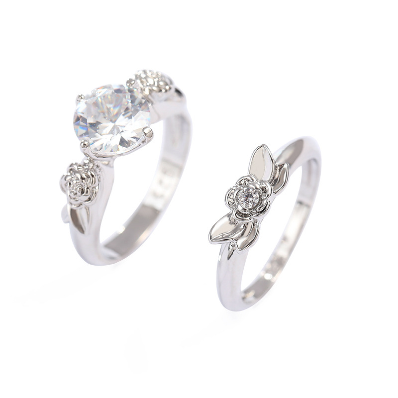 European and American Meiyu Couple Rings Four-Claw White Diamond-Embedded Couple Couple Rings Unisex One Couple Rings Ring Finger Ring