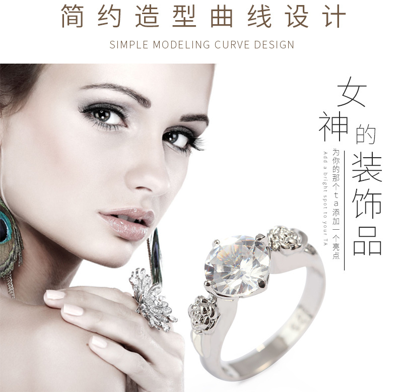 European and American Meiyu Couple Rings Four-Claw White Diamond-Embedded Couple Couple Rings Unisex One Couple Rings Ring Finger Ring