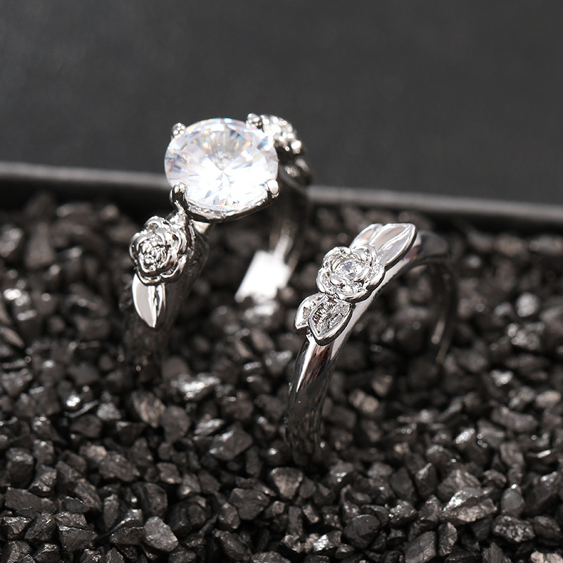 European and American Meiyu Couple Rings Four-Claw White Diamond-Embedded Couple Couple Rings Unisex One Couple Rings Ring Finger Ring