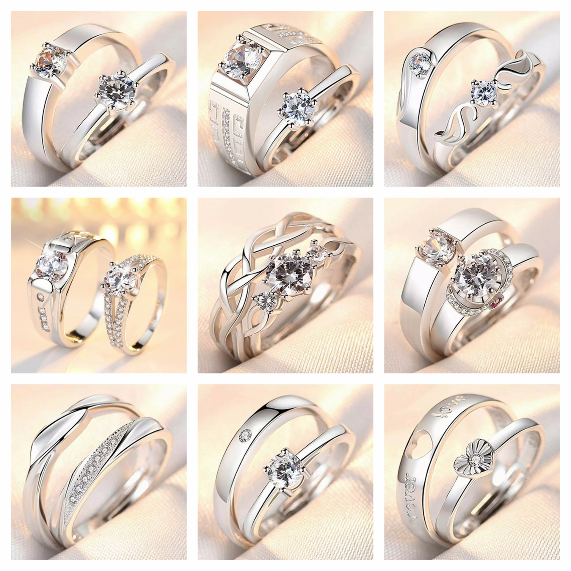 Women Couple Rings Simulation Diamond Ring Open Zircon Ring Classic Ring Wholesale Jewelry Factory TikTok Couple Rings