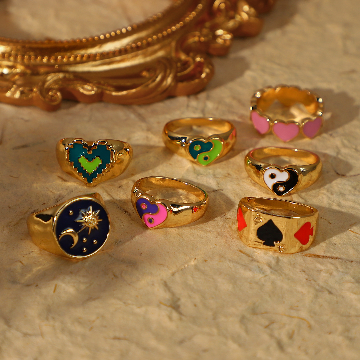 INS Internet Hot New Popular Ring Metal Colorful Oil Necklace Ring Women&#039;s Fashion Ring Couple Rings Alloy Ring