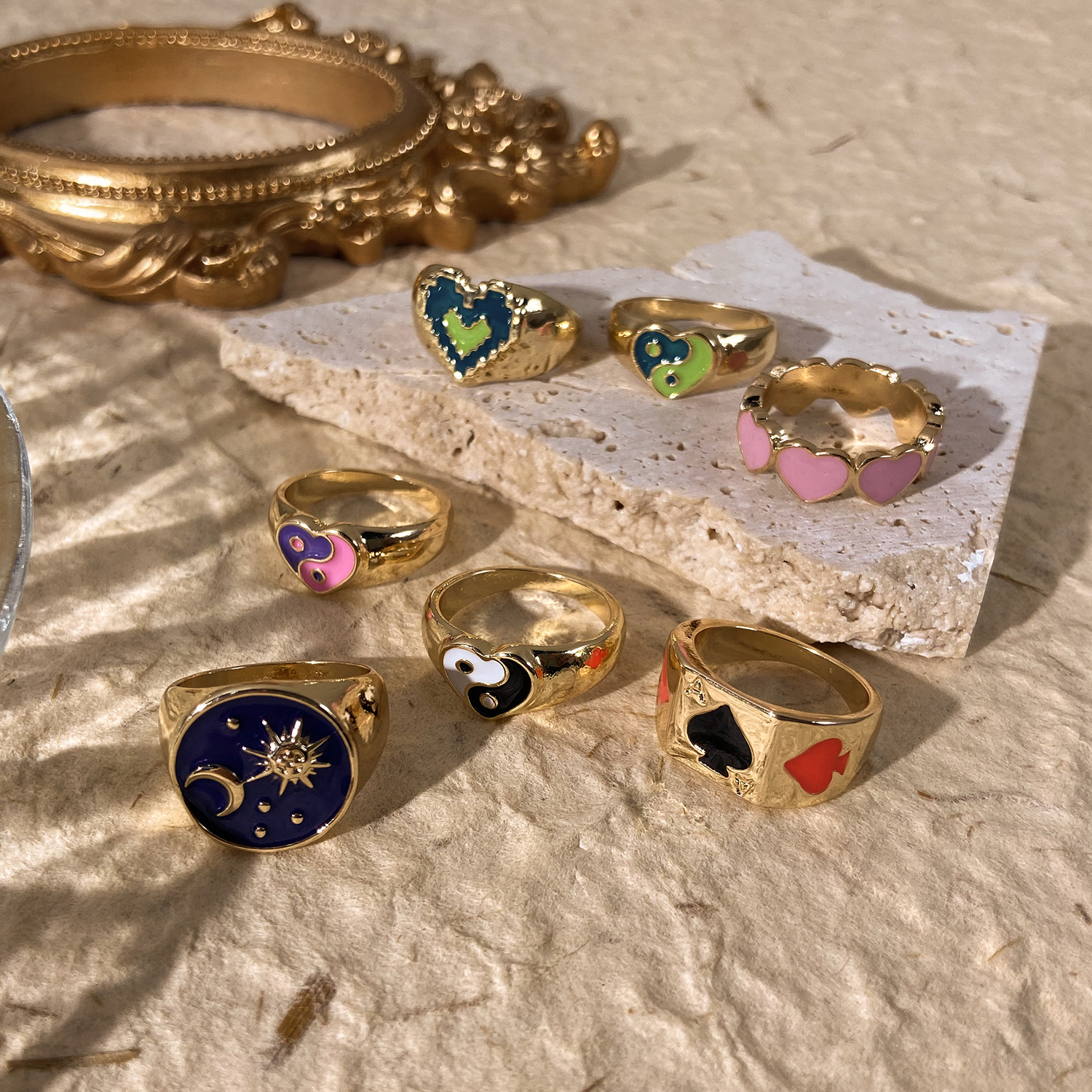 INS Internet Hot New Popular Ring Metal Colorful Oil Necklace Ring Women&#039;s Fashion Ring Couple Rings Alloy Ring