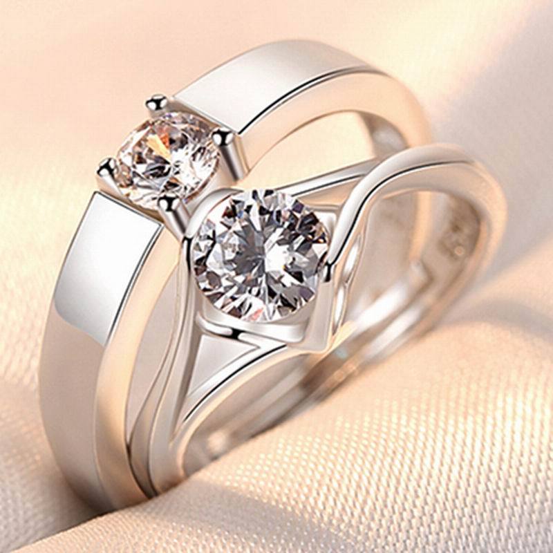 Couple Ring Pair Men and Women Simple Fashion Temperament Korean Style Crown Zircon Couple Rings Opening Wedding Simulation Diamond Ring