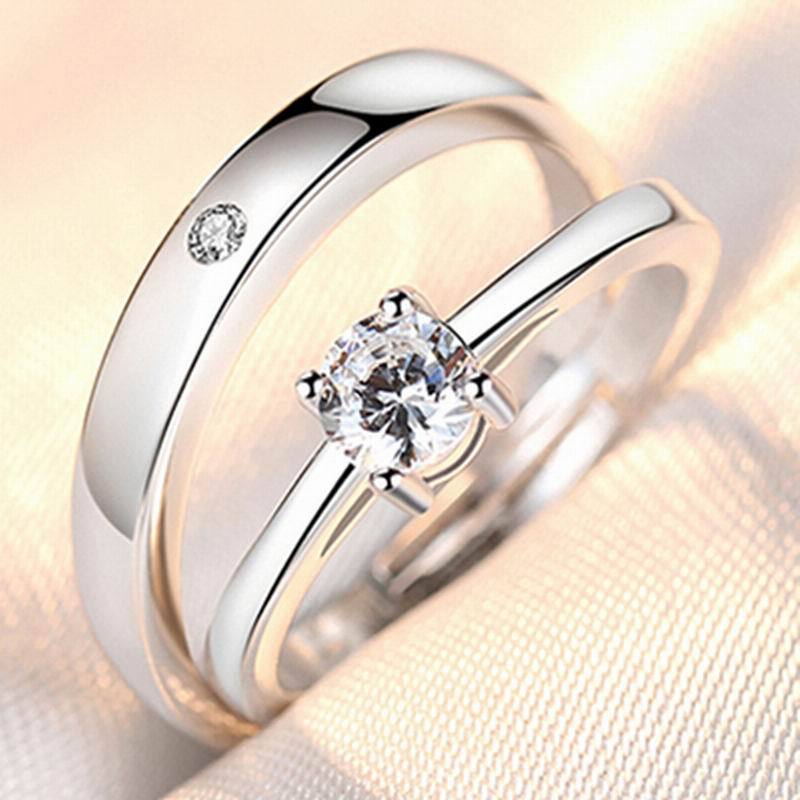 Couple Ring Pair Men and Women Simple Fashion Temperament Korean Style Crown Zircon Couple Rings Opening Wedding Simulation Diamond Ring