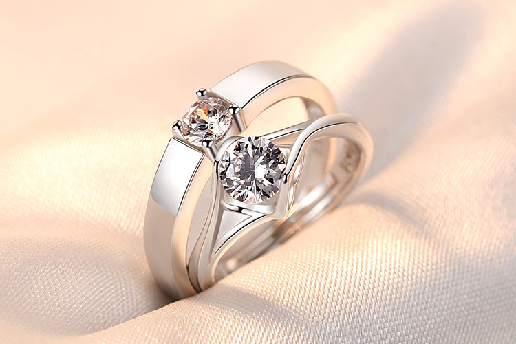 Couple Ring Pair Men and Women Simple Fashion Temperament Korean Style Crown Zircon Couple Rings Opening Wedding Simulation Diamond Ring
