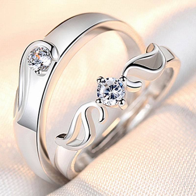 Couple Ring Pair Men and Women Simple Fashion Temperament Korean Style Crown Zircon Couple Rings Opening Wedding Simulation Diamond Ring