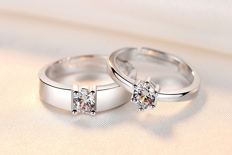 Couple Ring Pair Men and Women Simple Fashion Temperament Korean Style Crown Zircon Couple Rings Opening Wedding Simulation Diamond Ring