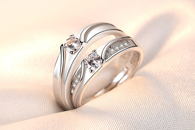 Couple Ring Pair Men and Women Simple Fashion Temperament Korean Style Crown Zircon Couple Rings Opening Wedding Simulation Diamond Ring