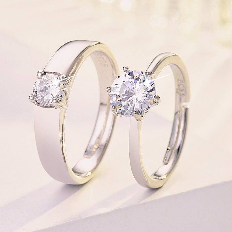 Couple Ring a Pair of Men&#039;s and Women&#039;s Couple Rings Diamond Ring Adjustable Open Mouth Valentine&#039;s Day Gift Proposal Fake Diamond Factory Wholesale