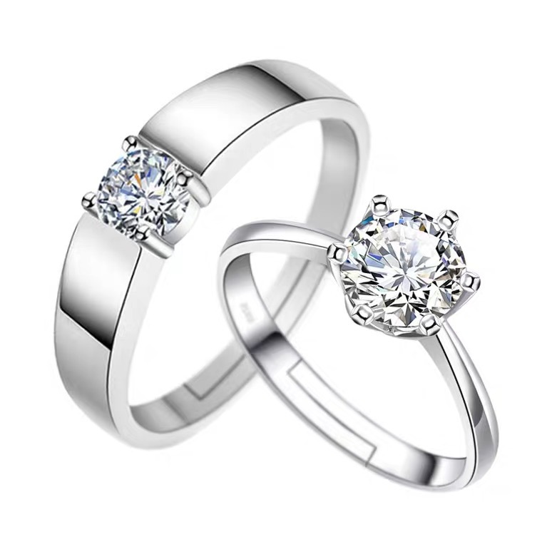 Couple Ring a Pair of Men&#039;s and Women&#039;s Couple Rings Diamond Ring Adjustable Open Mouth Valentine&#039;s Day Gift Proposal Fake Diamond Factory Wholesale