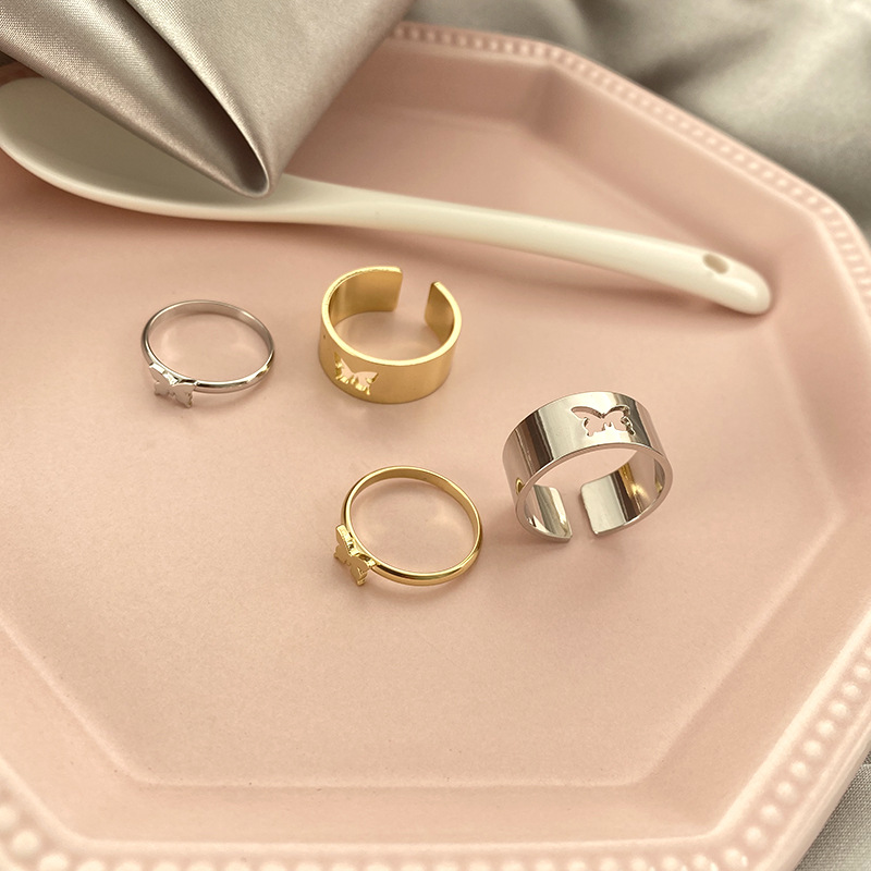 Foreign Trade Cross-Border Punk Couple Ring Men and Women Couple Rings Combination Ins Style Butterfly Fashion Personalized Index Finger Ring