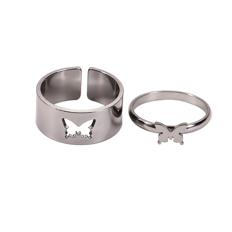 Foreign Trade Cross-Border Punk Couple Ring Men and Women Couple Rings Combination Ins Style Butterfly Fashion Personalized Index Finger Ring Foreign Trade Cross-Border Punk Couple Ring Men and Women Couple Rings Combination Ins Style Butterfly Fashion Personalized Index Finger Ring