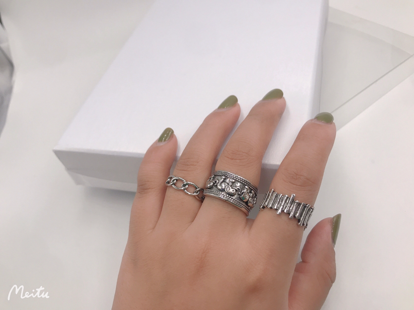 Men's Cool Ring Personality Vintage Ring Men's and Women's Rings Couple Rings All-Match Jewelry Imitation Silver Modeling Ring Open-End