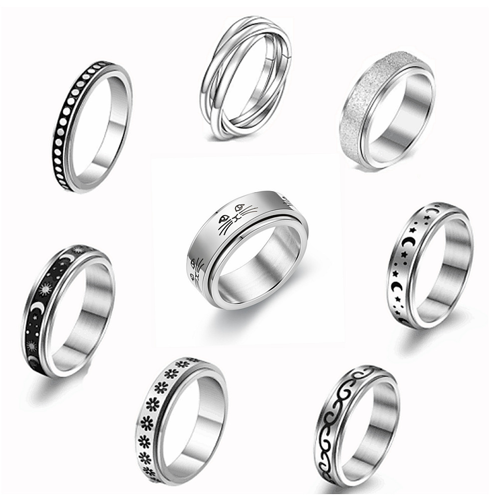 Anti-Anxiety Decompression European and American Fashion Titanium Steel Rotatable Ring Korean Couple Couple Rings Cross-Border Jewelry Wholesale
