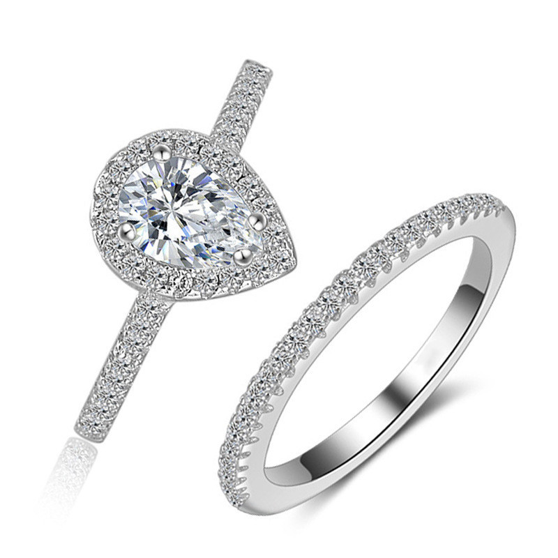 Daiqi Copper Plating Ring Set Women&#039;s Couple Rings Single Row Micro-Inlaid Water Drop Pink Diamond Combined Ring Couple R603-r4211A