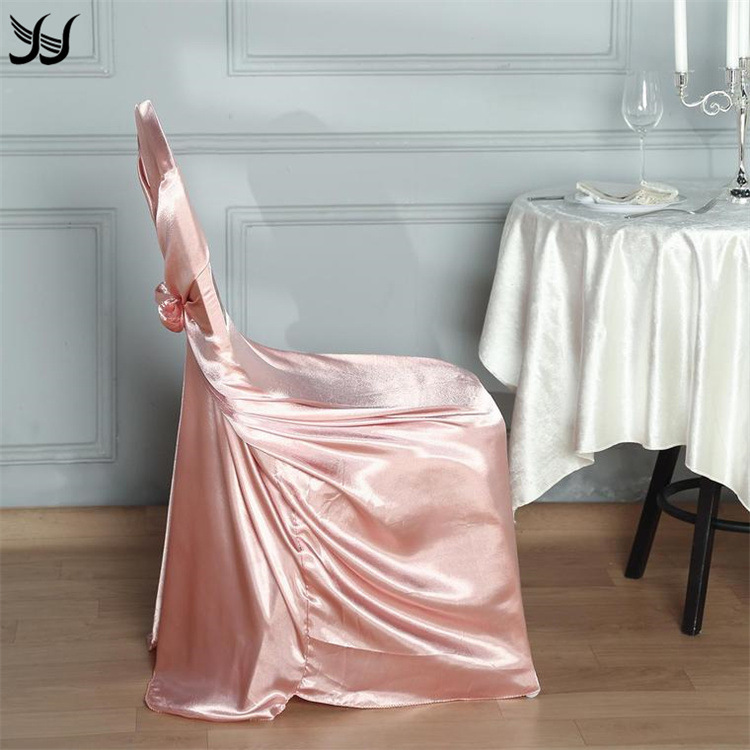 Amazon Hot-Selling Hotel Wedding Solid Color Banquet Chair Cover Satin Satin Universal Chair Cover