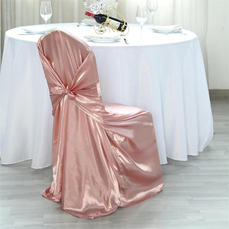 Amazon Hot-Selling Hotel Wedding Solid Color Banquet Chair Cover Satin Satin Universal Chair Cover